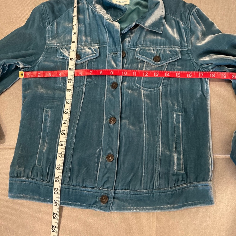 Sundance Britny blue/ teal wren crushed Velvet Jacket silk blend XS NWOT - Picture 7 of 9